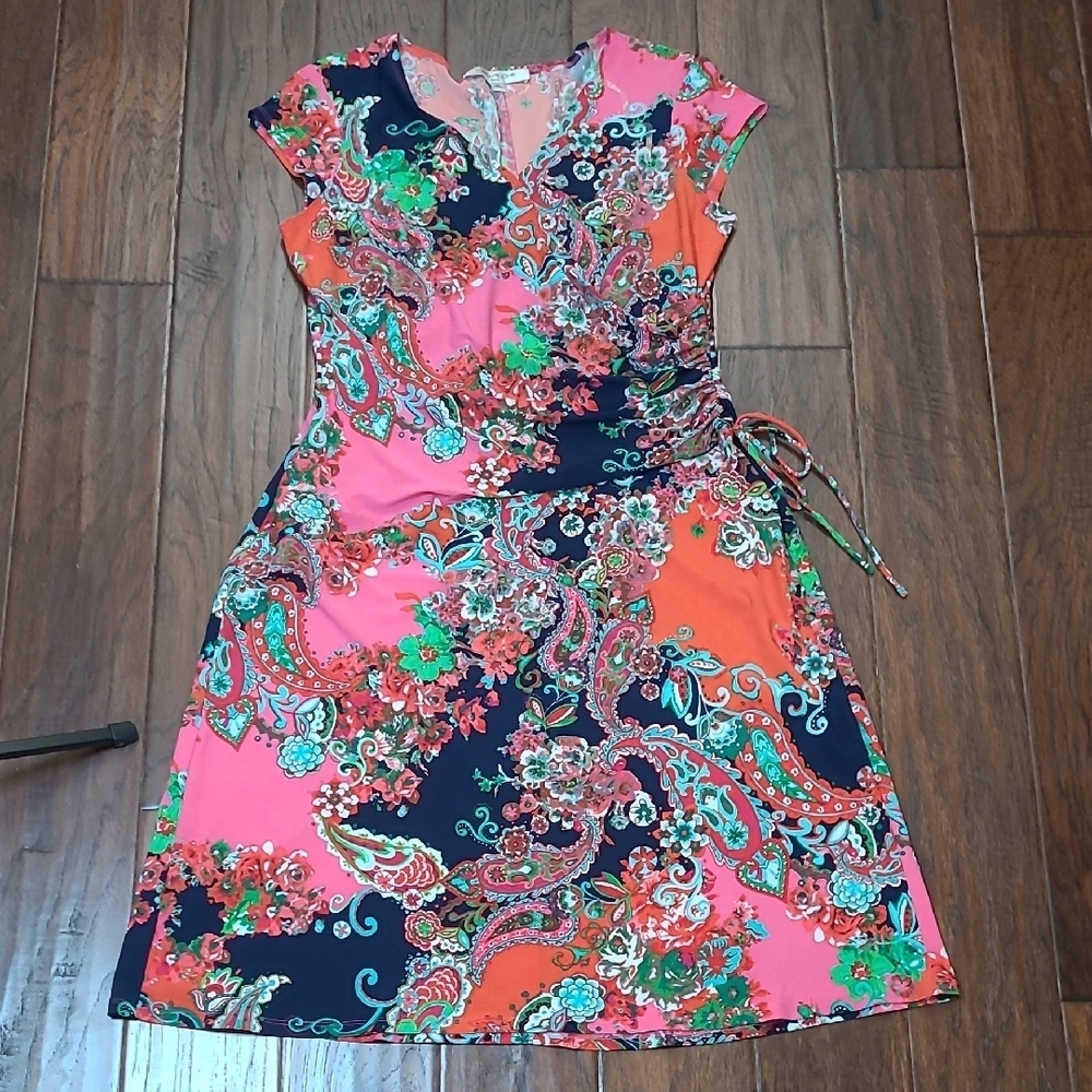Evan Picone Colorful Cap Sleeve Paisley Dress size 14
